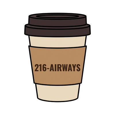 216-AIRWAYS on a coffee cup