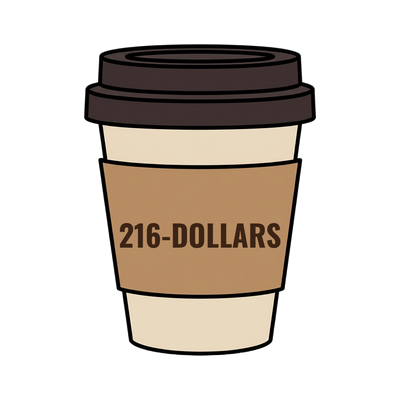 216-DOLLARS on a coffee cup