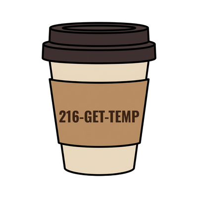 216-GET-TEMP on a coffee cup