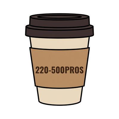 220-500PROS on a coffee cup