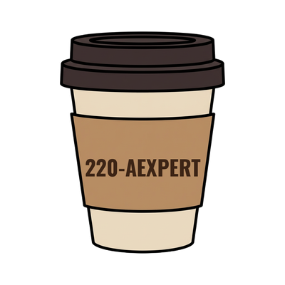 220-AEXPERT on a coffee cup