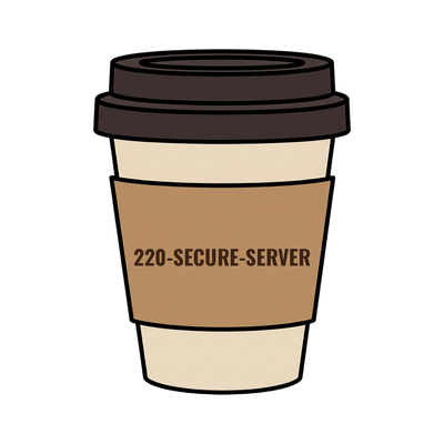 220-SECURE-SERVER on a coffee cup