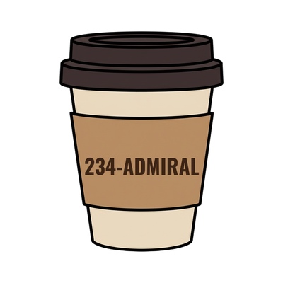 234-ADMIRAL on a coffee cup