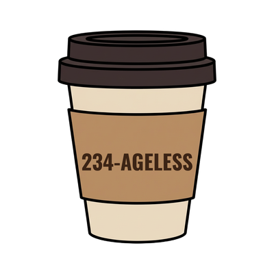 234-AGELESS on a coffee cup