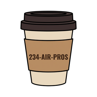 234-AIR-PROS on a coffee cup