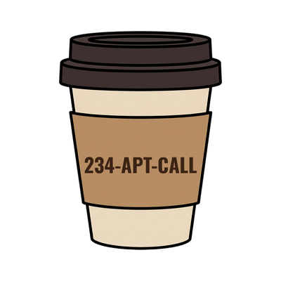 234-APT-CALL on a coffee cup