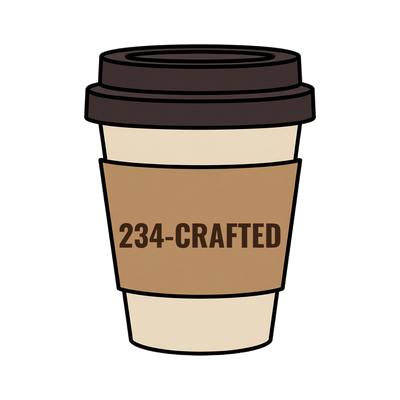 234-CRAFTED on a coffee cup