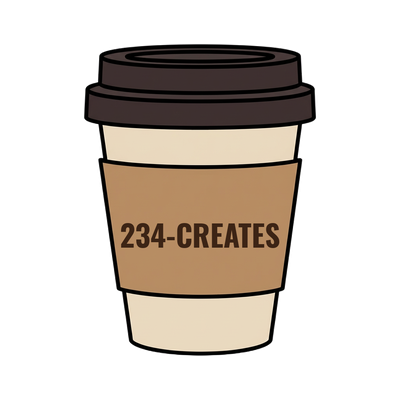 234-CREATES on a coffee cup