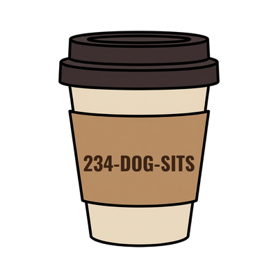 234-DOG-SITS on a coffee cup