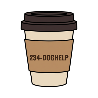 234-DOGHELP on a coffee cup