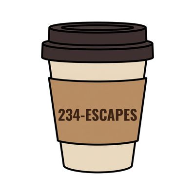 234-ESCAPES on a coffee cup