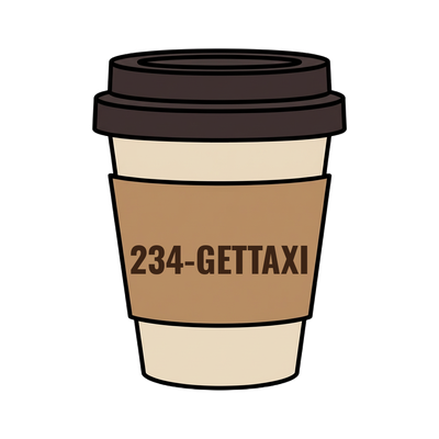234-GETTAXI on a coffee cup