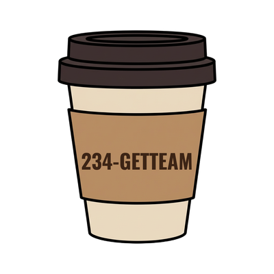 234-GETTEAM on a coffee cup
