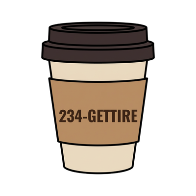 234-GETTIRE on a coffee cup