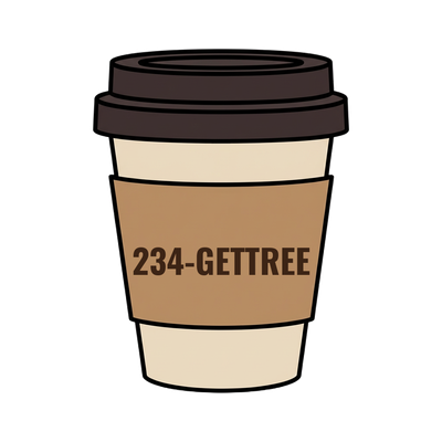 234-GETTREE on a coffee cup
