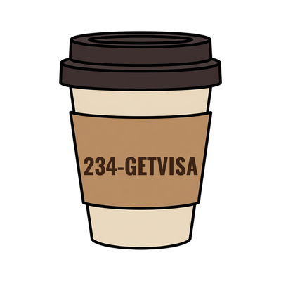 234-GETVISA on a coffee cup