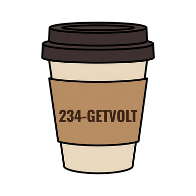 234-GETVOLT on a coffee cup