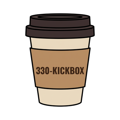 330-KICKBOX on a coffee cup