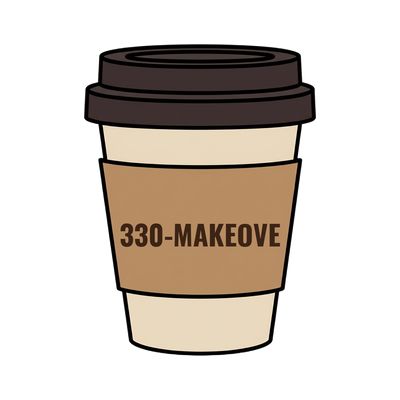 330-MAKEOVE on a coffee cup