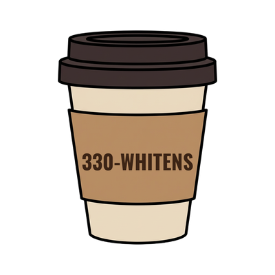 330-WHITENS on a coffee cup