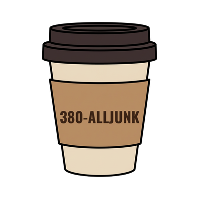 380-ALLJUNK on a coffee cup