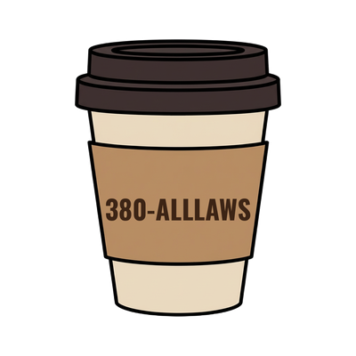 380-ALLLAWS on a coffee cup