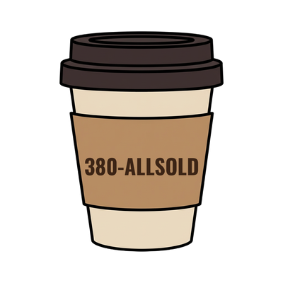 380-ALLSOLD on a coffee cup