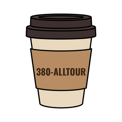 380-ALLTOUR on a coffee cup