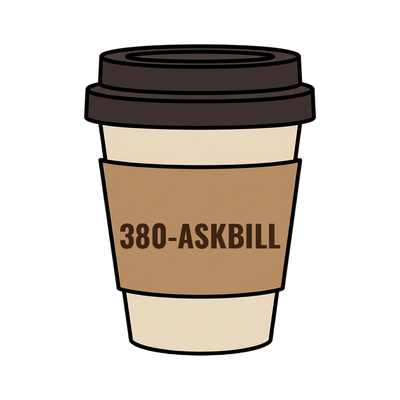 380-ASKBILL on a coffee cup