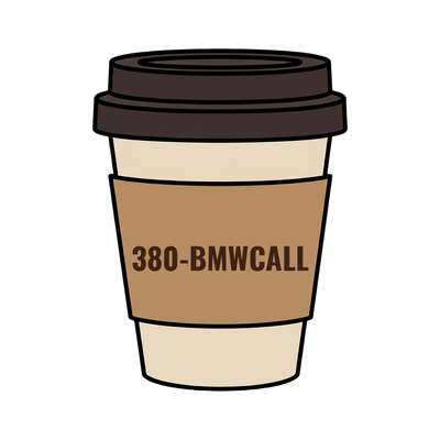 380-BMWCALL on a coffee cup