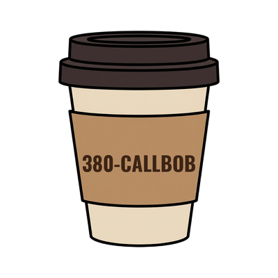 380-CALLBOB on a coffee cup