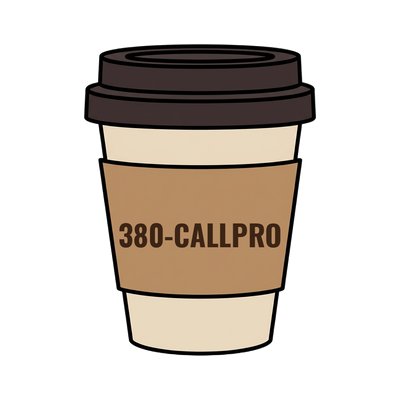 380-CALLPRO on a coffee cup