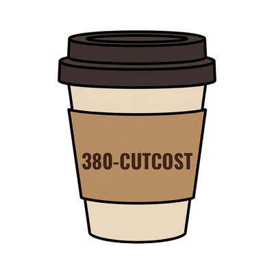 380-CUTCOST on a coffee cup