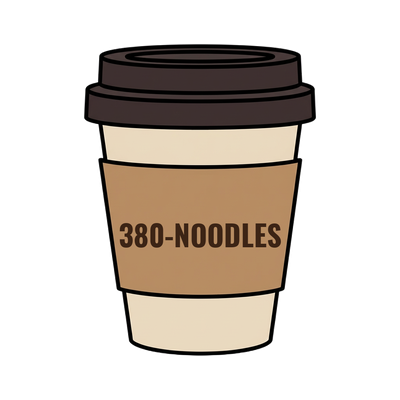 380-NOODLES on a coffee cup