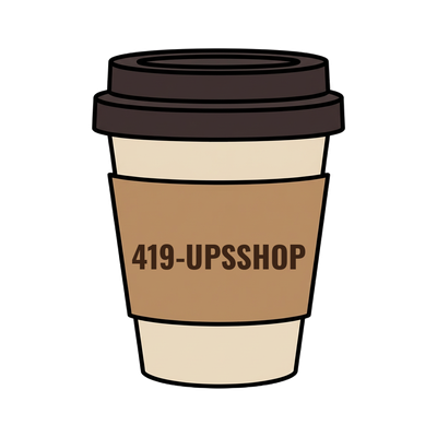 419-UPSSHOP on a coffee cup