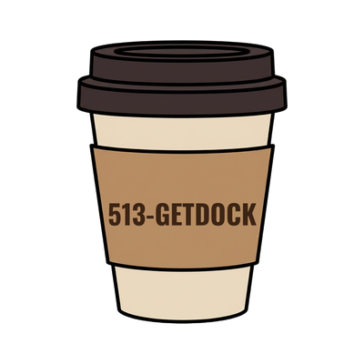 513-GETDOCK on a coffee cup
