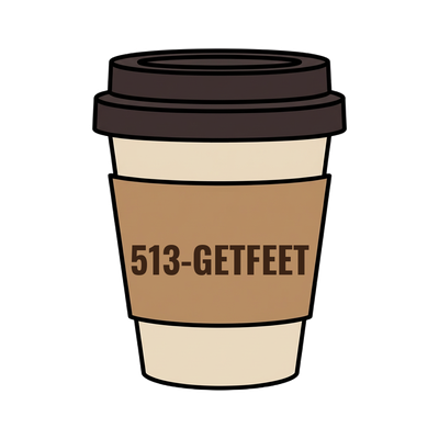 513-GETFEET on a coffee cup