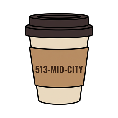 513-MID-CITY on a coffee cup