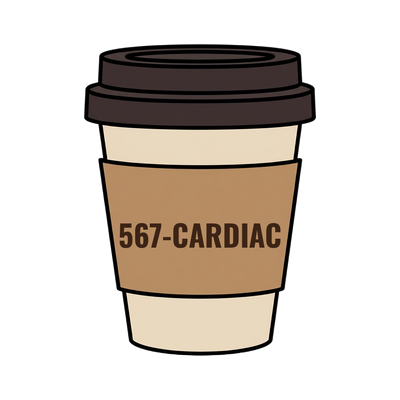 567-CARDIAC on a coffee cup