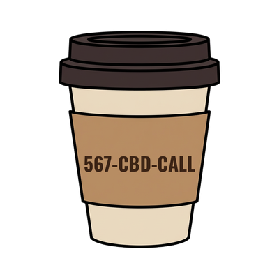 567-CBD-CALL on a coffee cup