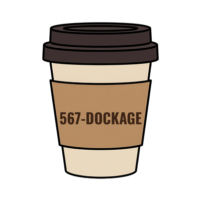 567-DOCKAGE on a coffee cup