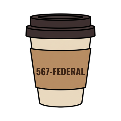 567-FEDERAL on a coffee cup