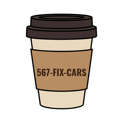 567-FIX-CARS on a coffee cup