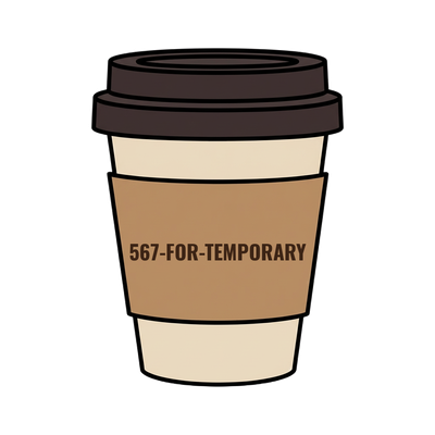 567-FOR-TEMPORARY on a coffee cup