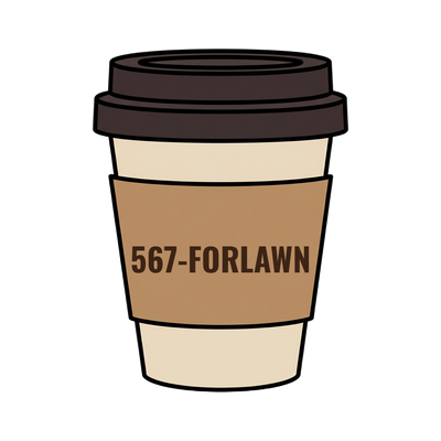 567-FORLAWN on a coffee cup