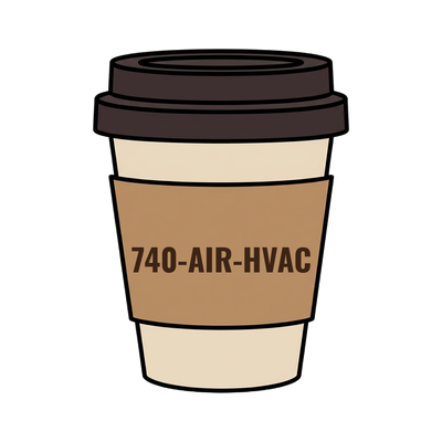 740-AIR-HVAC on a coffee cup