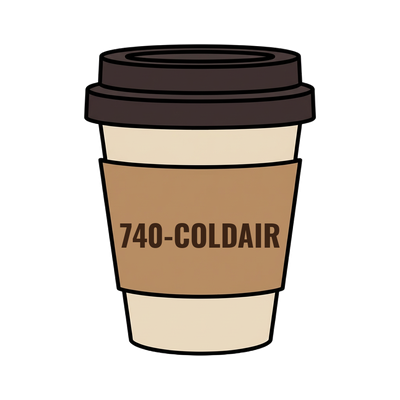 740-COLDAIR on a coffee cup