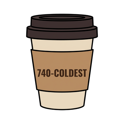 740-COLDEST on a coffee cup