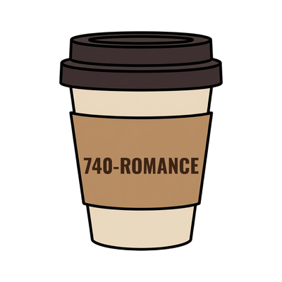 740-ROMANCE on a coffee cup