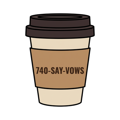 740-SAY-VOWS on a coffee cup
